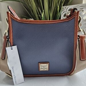 Dooney & Bourke Pebble Grain Small Messenger w/Guitar Strap Blue NWT